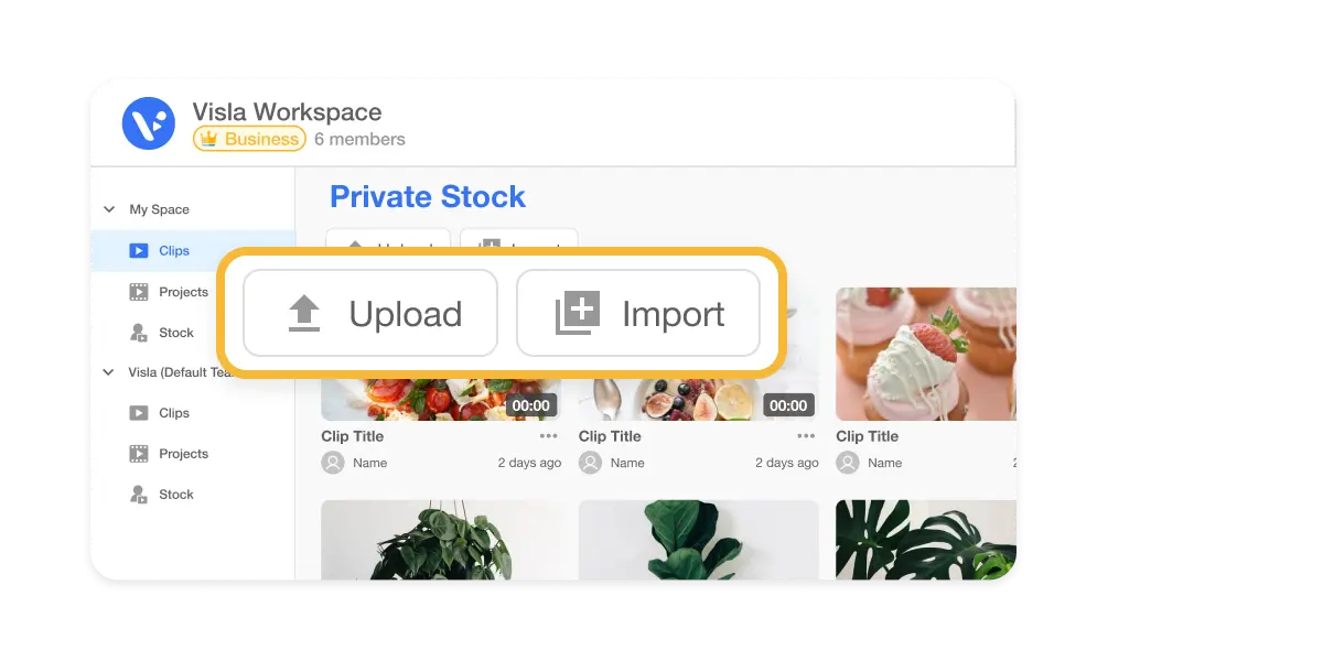 Private Stock feature in Visla AI Video Editor, showcasing a personal media vault for AI-powered footage recommendation and seamless video creation.